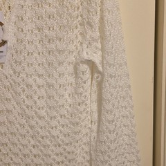 Salty Lemon White Crochet Knit Long Sleeve V-Neck Long Cover Up S/M