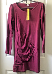 Prairie Underground Asymmetrical Ruched Dress Medium Burgundy Hemp Organic Cotto