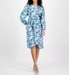 BOSS Orange Women&rsquo;s Printed Blouson-Sleeve Midi Dress MSRP $248 Aztec Blue XL