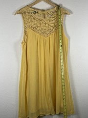 As U Wish Yellow Shift Dress Sleeveless Round Neck Lace Yoke Short Size M