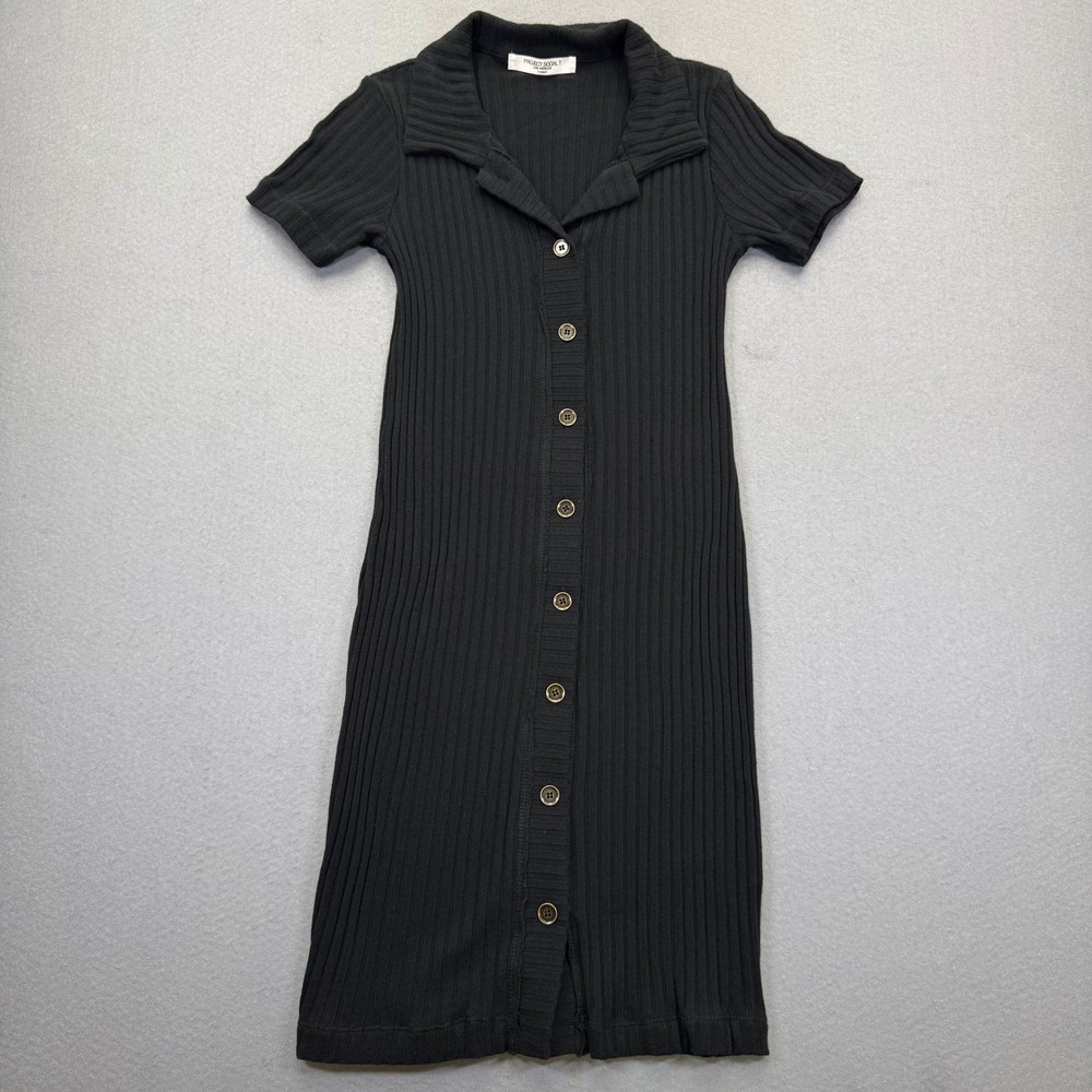 Project Social T Hideaway Button Front Sweater Dress Black Ribbed XS