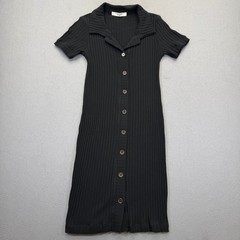 Project Social T Hideaway Button Front Sweater Dress Black Ribbed XS