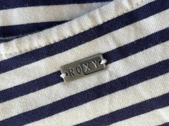 ROXY Navy/White Striped Sleeveless Open Back Stretch Cotton Knit Maxi Dress Sz L