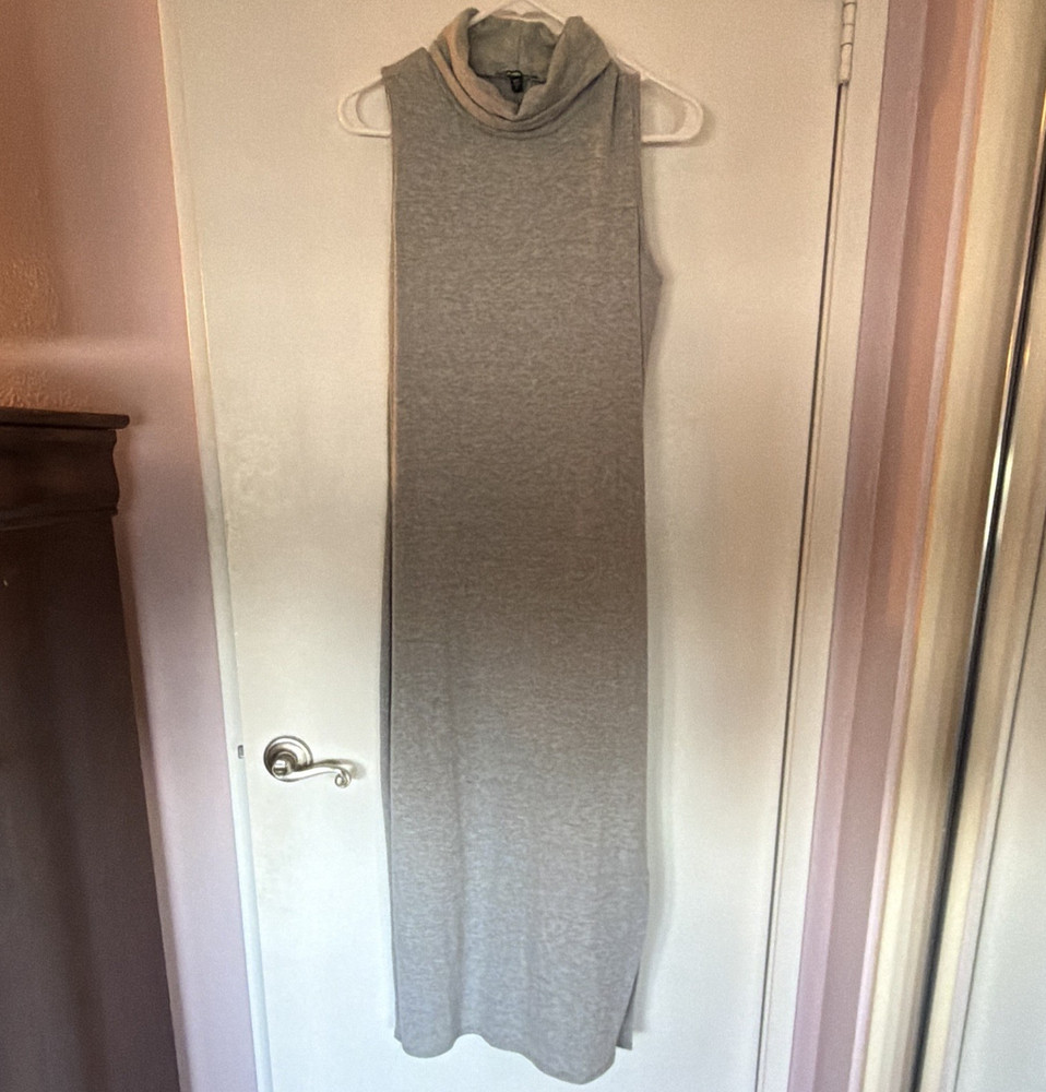 Express Women’s Gray Solid Ribbed Sleeveless Turtleneck maxi dress