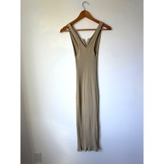 The Line By K Ribbed Button Down Bodycon Dress Stretch Cotton Beige Women Size S