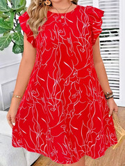 Plus Size 3XL Red Babydoll Dress – Abstract Red Tunic ✨New