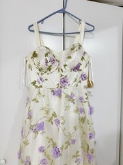 Say Yes 14W White Satin Floral Sweetheart A-Line Long Formal Dress