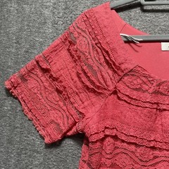 Coral Pink Dress Barn Sheath Size 10 Short Sleeved Fully Lined Lace Cotton Blend