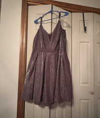 B. Darlin Purple Glitter Metallic V-Neck Strappy A-Line Short Dress 16W