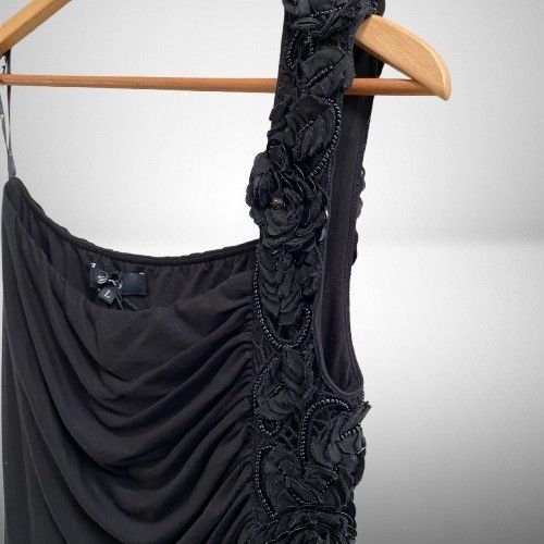 Sky One Shoulder Sleeveless Embellished Roses Black Rhinestone Maxi NEW Large