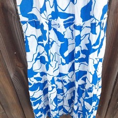 PrettyGarden Smocked Ruffled Midi Dress ~ Royal Blue & White Floral XL NWT