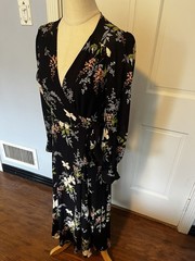Reformation Susanna Long Sleeve Wrap Midi Dress Women&rsquo;s XS Black Multi Floral