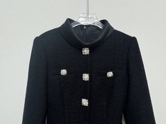 Self Portrait Black tweed patchwork long-sleeved stand-up collar Dresses