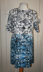 SIZE 14 WAREHOUSE BLUE BLACK & WHITE DRESS