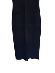 Scanlan Theodore Crepe Knit Midi Dress Size L 12 AU 8 US Navy V-Neck Pockets