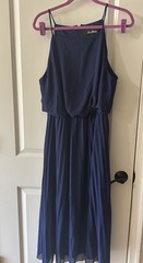 Sam Edelman Size 14 Navy Blouson A Line Pleated Chiffon Maxi Dress Sleeveless