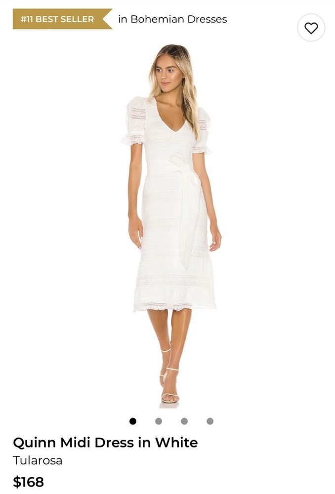 Tularosa Quinn Midi Dress White Lace Wrap Puff Sleeve NWT Size S