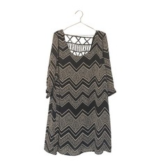 Heartsoulplus chevron geometric pattern dress lattice back and 3/4 sleeves.