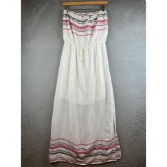 New BOBEAU Womens White Embroidered Boho Strapless Maxi Dress size XL
