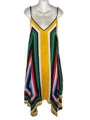 Jealous Tomato Dress Medium Bold Multicolor Rayon Handkerchief Hem Maxi Sundress