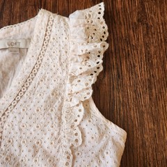 LOFT Maternity White Eyelet Ruffle Sleeve Dress Size 6M Cotton Boho Baby Shower