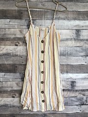 Billabong Womens Small Button Up Mini Tank Dress Sleeveless Waist Tie Striped