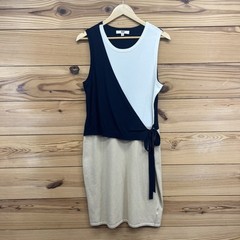 Etcetera Dress Medium Sweater Knit Lagenlook Ivory Navy Blue Beige Layered B144