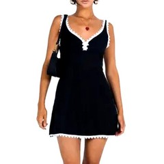 Princess Polly Black Mini Dress with White Lace – Size 2