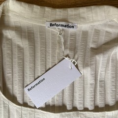 Reformation Ivory Ribbed Bodycon Mini Dress Square Neck Long Sleeve Sz S NEW