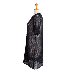 Rebecca Taylor Pina Embroidered Crochet Mini Shirt Dress Women&rsquo;s Size L Black