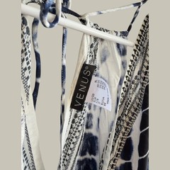 Venus Womens XL Blue White Tie Dye Maxi Dress Boho Tassel Halter V-Neck 60in L