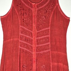 Embroidered Button Up Rust Orange M Tank Dress Waist ties Hippie Boho Artisanal