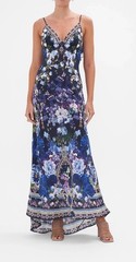 Worn1 Camilla Franks V Neck bias slip dress w back frill M uk 12 Obsidian Bloom