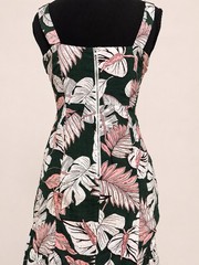 Gianni Bini Tropical Floral High Low Midi Dress XS Green Pink Cotton Ray