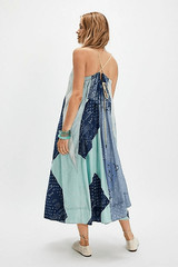 NWT Free People Womens Patchwork Halter Happy Days Maxi Dress Indigo Combo M/L
