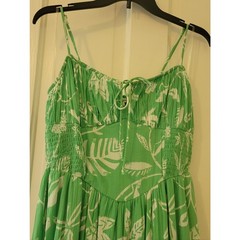 American Eagle 100% Cotton Green Floral Strappy Ruffled Summer Maxi Dress Size M