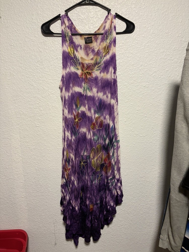 Pams Collection Purple Tie Dye Embroidered Sleeveless Long Kaftan Dress