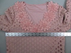 Joryaxuan Dress L Pink Silk Blend Lace Embroidred Flowers Geometric Midi Knee
