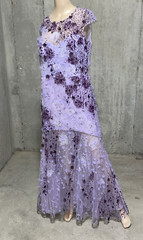 Monique Lhuillier Runway Purple Floral Embroidered Tulle Maxi Long Gown Dress 12