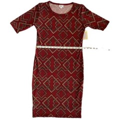 LuLaRoe Julia Knit Knee-Length Half Sleeve Casual Stretch Everyday Dress Red S