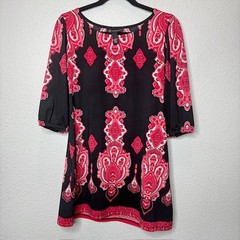 INC Black & Pink Paisley Shift Mini Dress / Tunic – Size Large