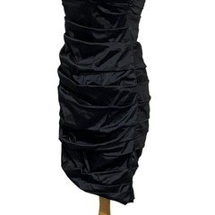 THEIA 8 black off the shoulder ruched stretch body-con formal dress Glam Party
