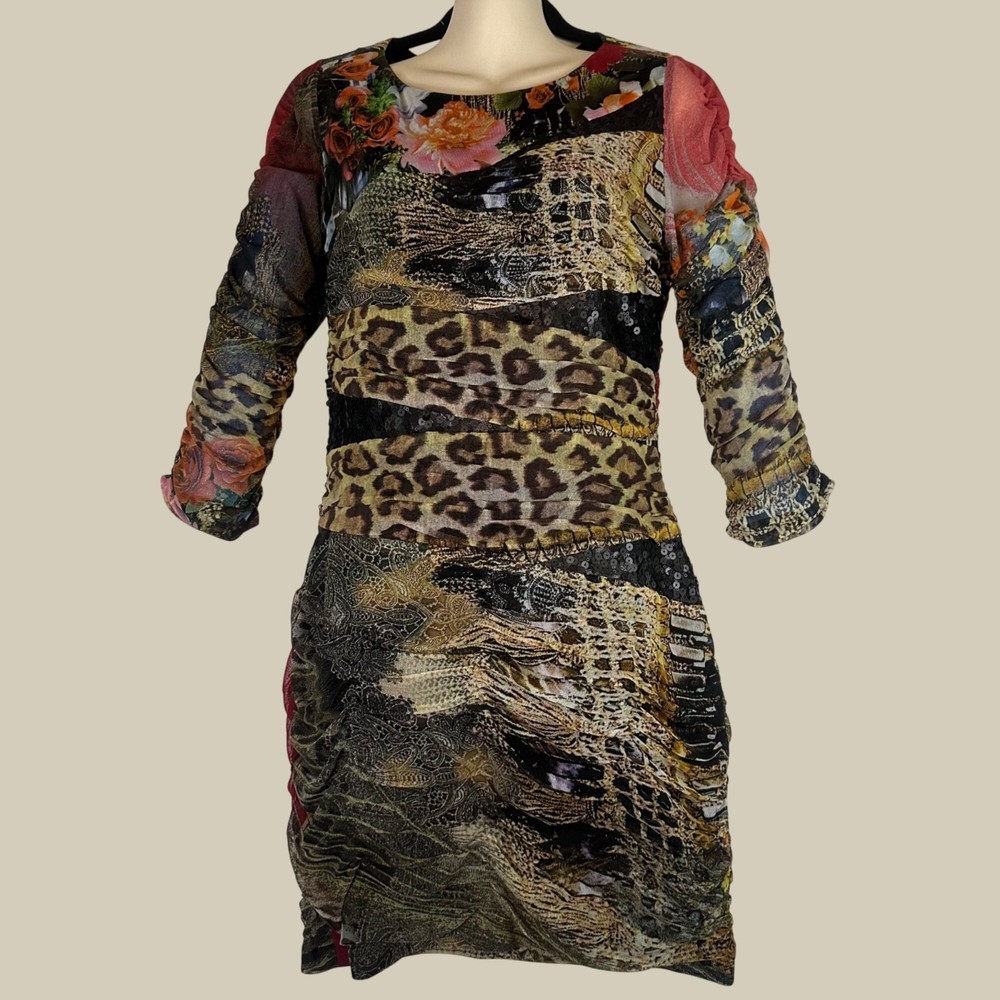 Abe Makali Designer Floral Animal Print Dress M Cosplay Bodycon Eclectic Unique