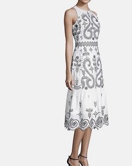 TORY BURCH Mariana Black & White Embroidered Cotton Midi Dress Sz 4 $698
