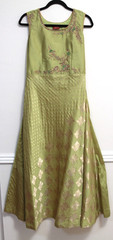 Shruti Creation Long/Maxi Hand Embroidered Dress Gold/Green Size Medium