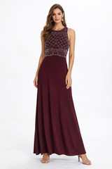 Vintage Cachet Burgundy Beaded Maxi Dress Size 12 Formal Evening Gown