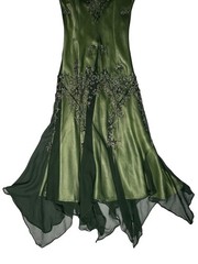 Scala Size M Silk Moss Green Sequined Mid Dress Sleeveless