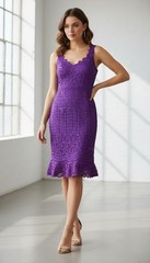 Kroshetta by Papillon Sequin Lace Cocktail Dress Sleeveless Purple Lined Size XL