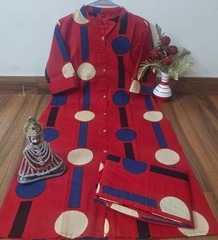 Women Red Cotton Flex Kurta Palazzo Set A Line Printed Co Ord Ethnic Wear M-XXL