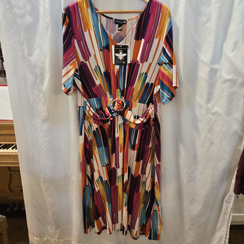 Anthony Originsls Buckle-Front Midi Dress MULTI COLOR PLUS SZ 1X New